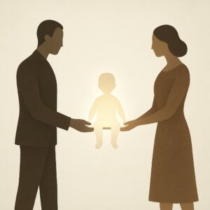 Dos padres sosteniendo a su hijo